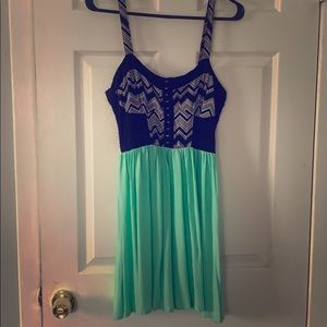 Teal and black mini sun dress with open back